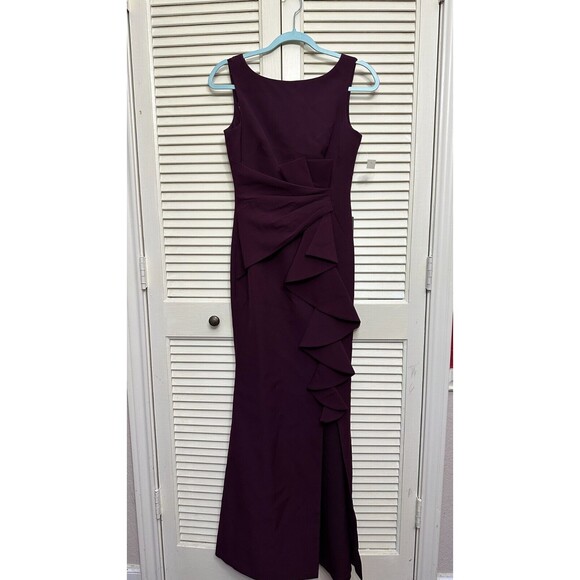 Eliza J Dresses & Skirts - Eliza J NWT Cascading Ruffle Gown Wine Purple Size 0 Sleeveless Maxi Pleated